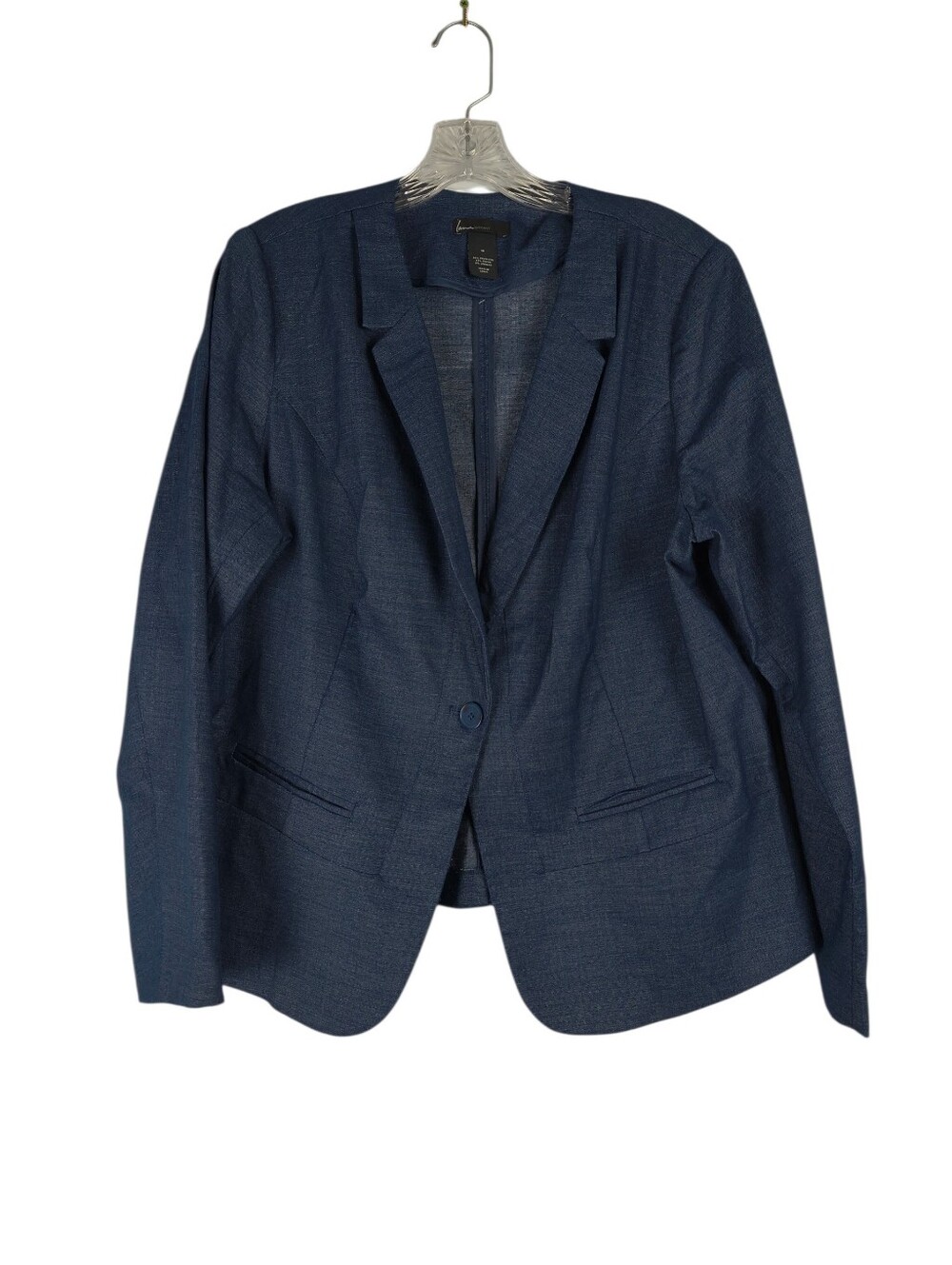 Lane Bryant Blazer Women's 18 Blue Chambray Denim Jacket One Button Long Sleeves